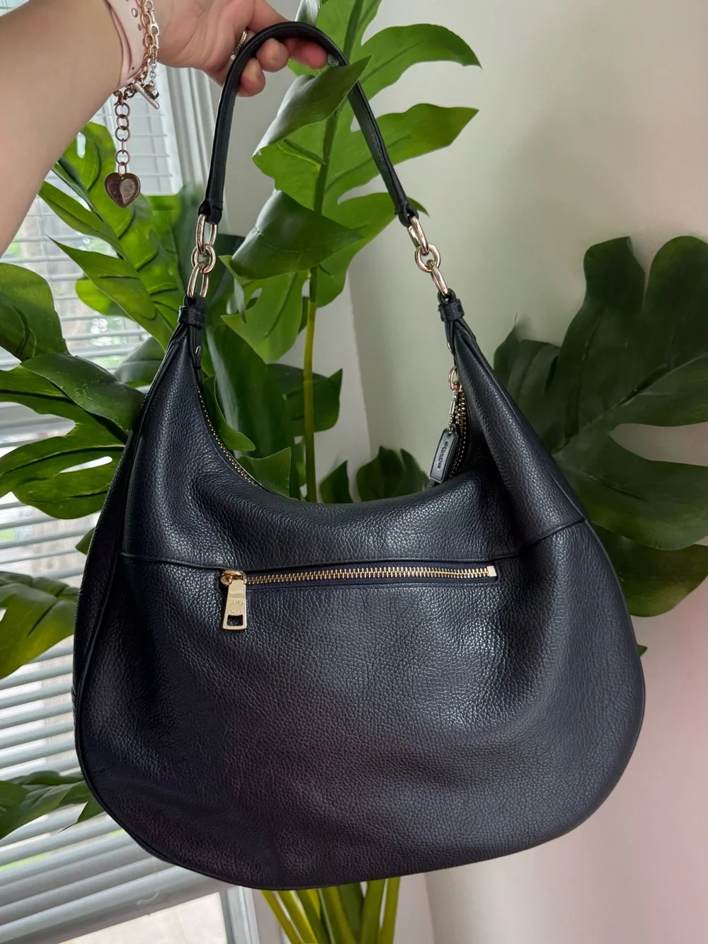 COACH dark navy Pebbled Leather Hobo Shoulder Bag